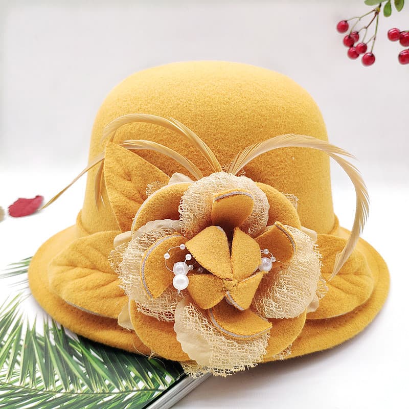 Chapéu feminino outono inverno versão coreana chapéu superior moda pote de lã chapéu elegante chapéu de feltro pérola fl