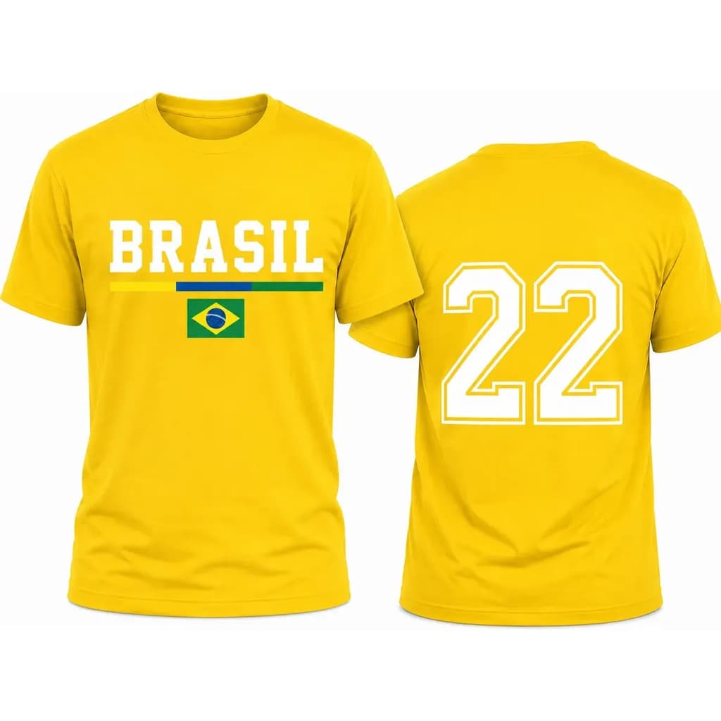 Camiseta Algodão Brasil 22 2026 Unissex  Amarela