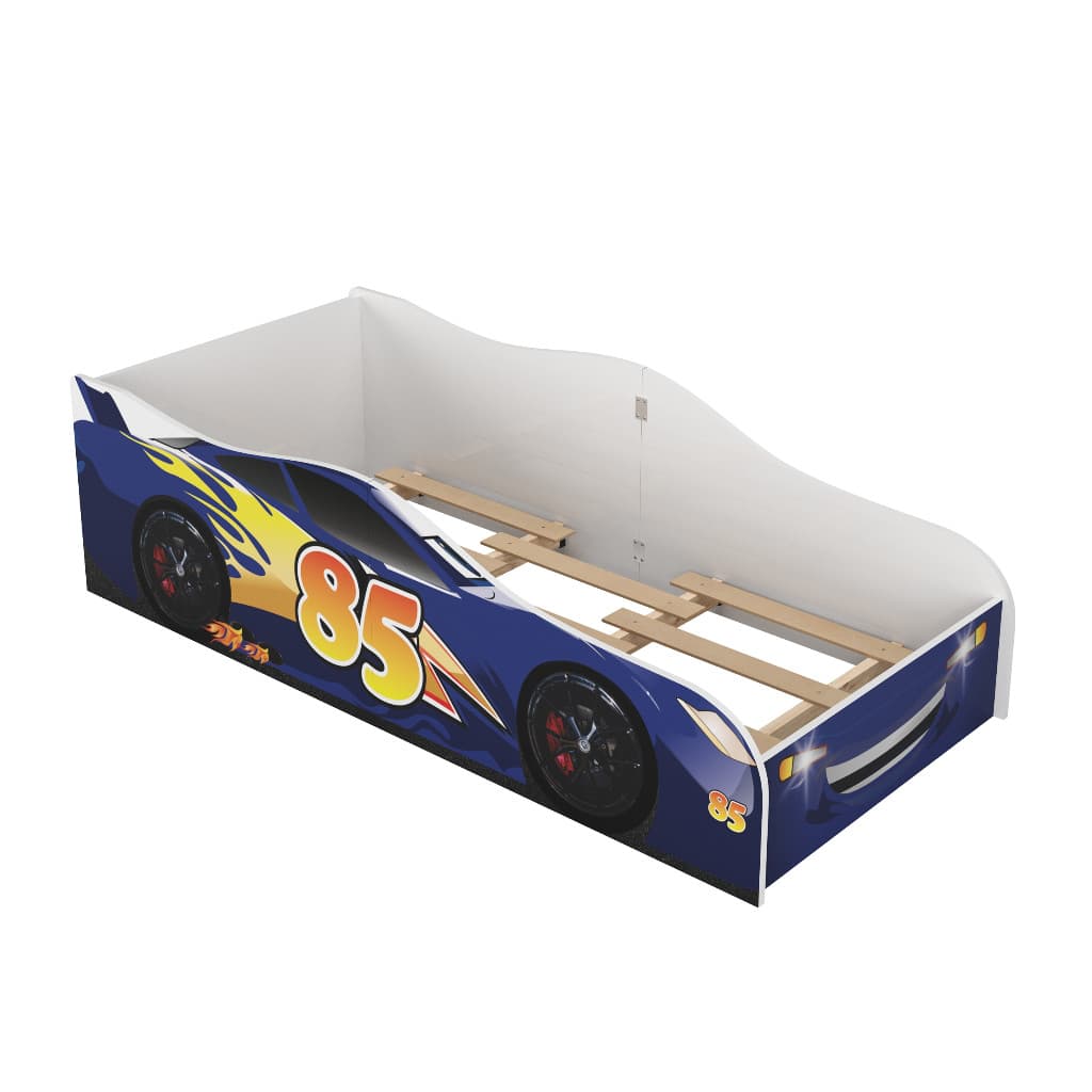 Cama Montessoriana Infantil McQueen Carro Azul MDF com Colchão Incluso Grade de Proteção Compacta para Menino Quarto