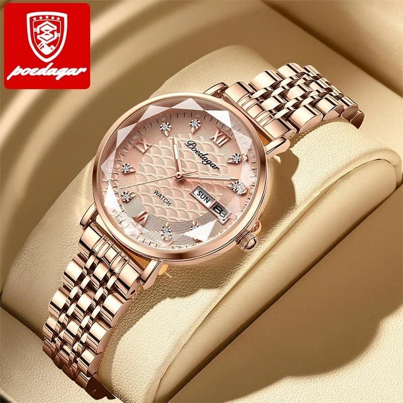 POEDAGAR Relógio Feminino Nova Moda De Aço Inoxidável À Prova Dwaterproof Água Data Quartzo De Pulso Presente Luxo Para