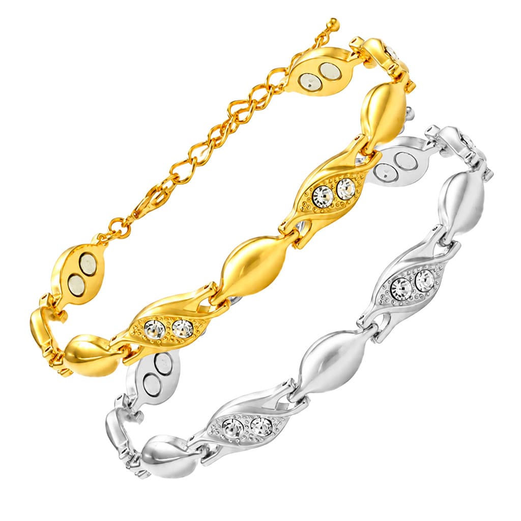 Pulseira Magnética de Liga com Incrustações de Diamantes em Forma de Folha, Elegante e Luxuosa, Pulseira de Casal de Alt