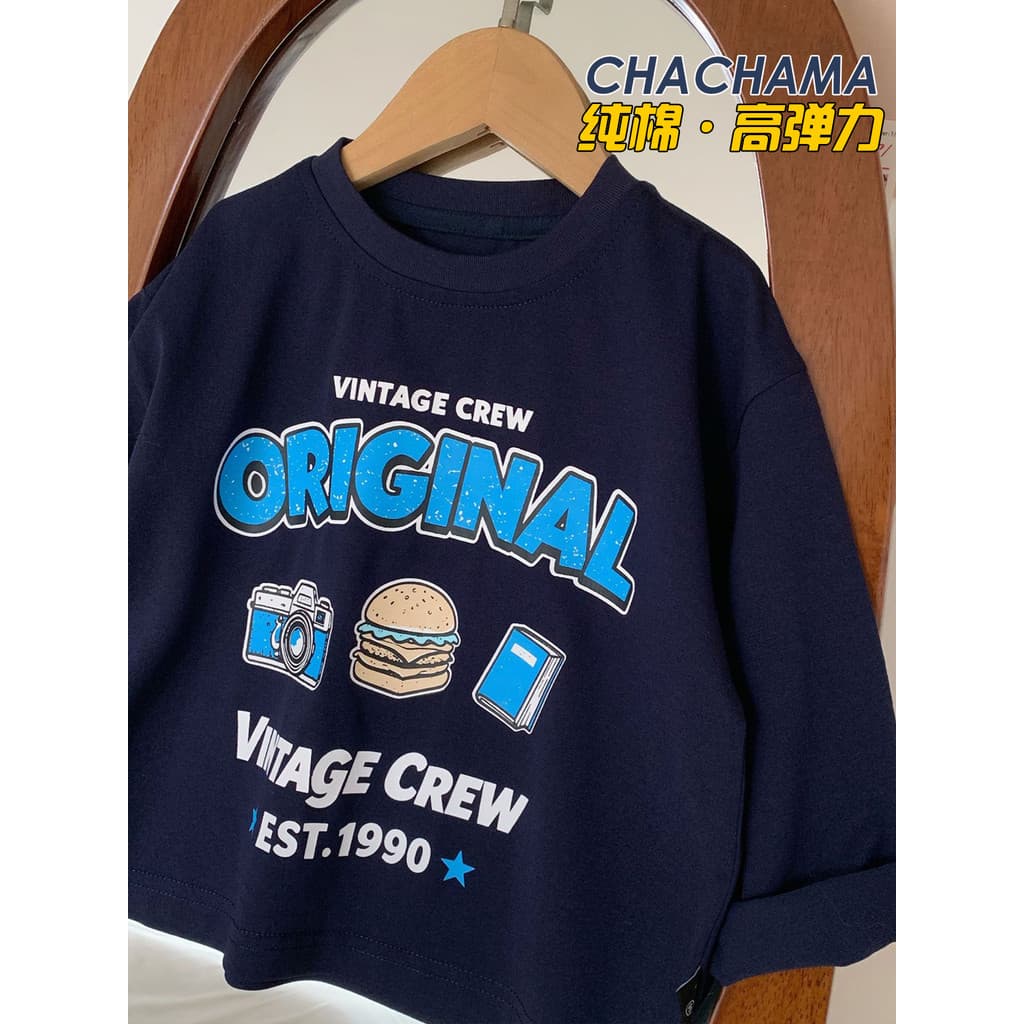 Chá mãe roupas infantis meninos manga comprida camiseta bebê primavera outono novo topo americano Retro na moda legal pu