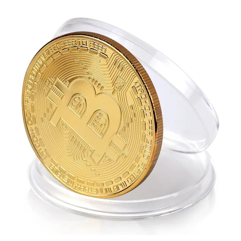 Moeda Física Bitcoin Dourada - Colecionadores Criptomoedas com Estojo