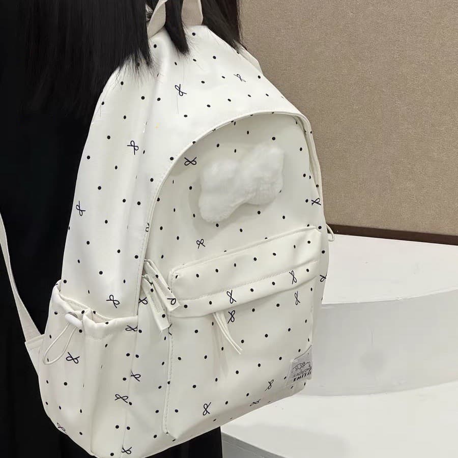 Bolsa escolar fresca de grande capacidade feminina, estudantes do ensino médio, estilo Preppy, mochila de bolinhas, todo