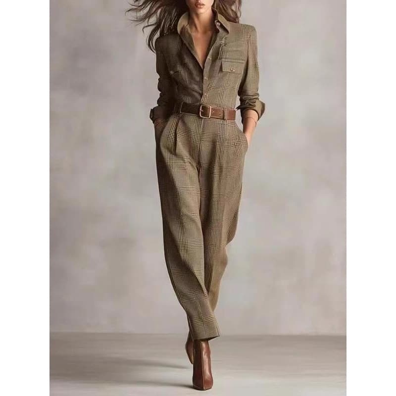 Xadrez workwear macacão outono europeu americano Cross-Border feminino clássico Retro xadrez macacão