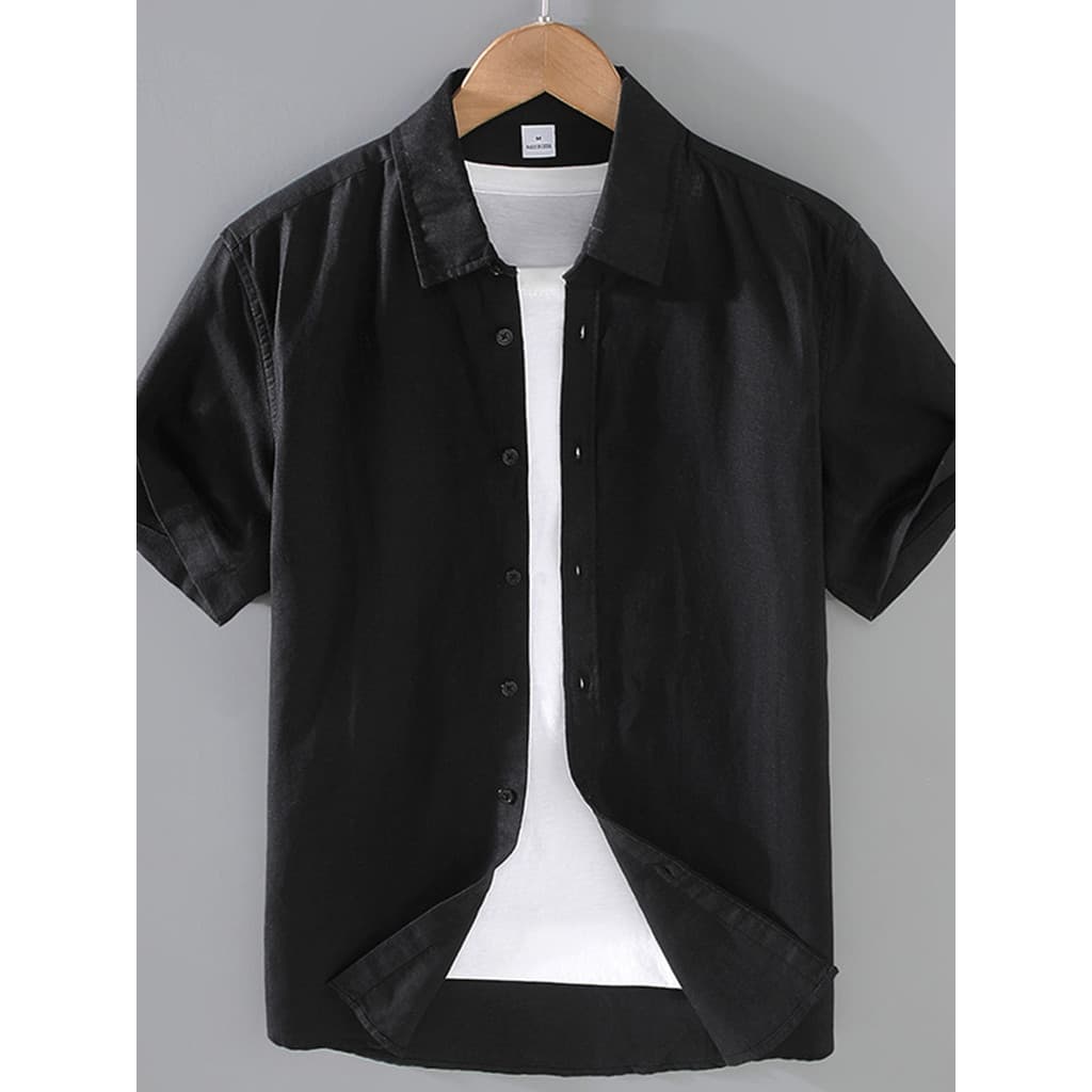 2026 novo estilo verão refrescante respirável linho fino camisa de manga curta masculina Casual All-Match negócios camis