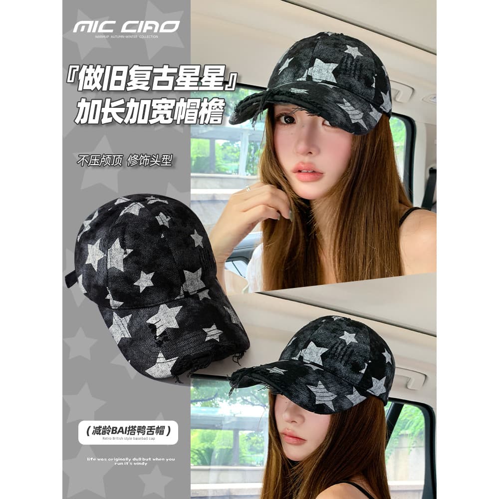 Americano Retro estrela pico boné feminino 2026 novo estilo grande circunferência da cabeça aba larga Extra aprofundamen