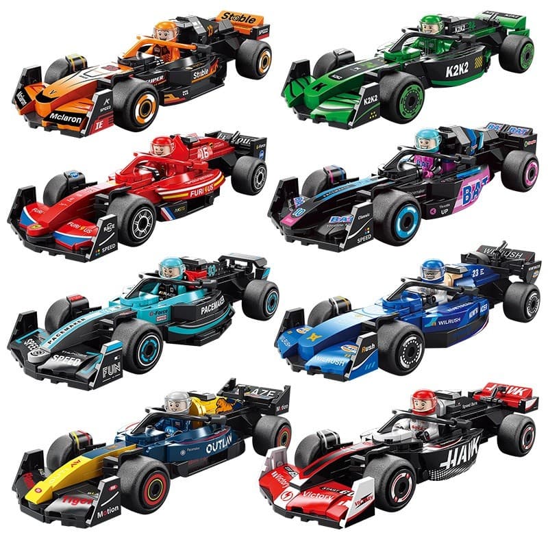 Puxar para trás F1 carro de corrida bloco de construção modelo DIY pequena partícula bloco construção Racer minifigura b