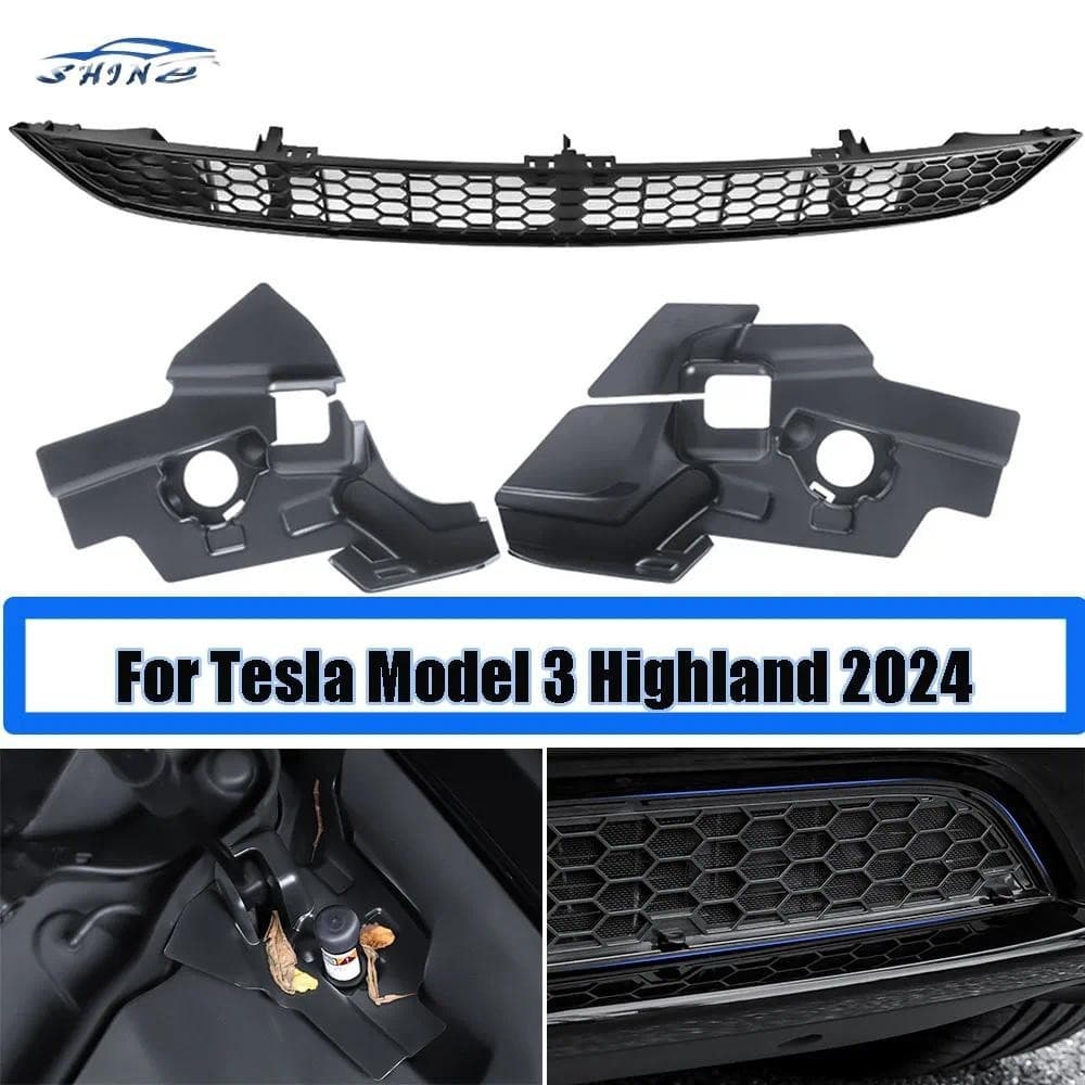 Grade Dianteira Malha Inserções & Capa Caixa De Barreira De Água Para Tesla Modelo 3 Highland 2024 , Entrada De Ar Venti