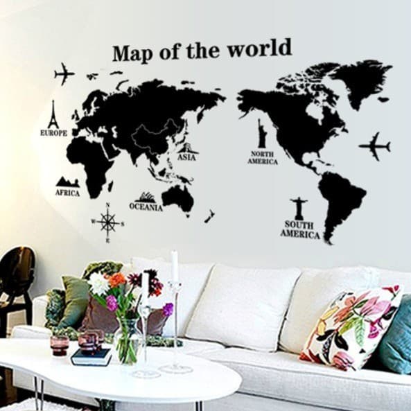 Mapa Mundi AY9133 Novo Adesivo Removível, Adesivo de Parede Estilo Europeu e Americano, Adesivo Decorativo para Fundo de