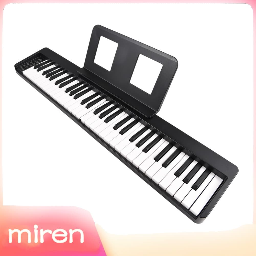 Miren.br Piano eletrônico dobrável de 61 teclas, ritmos de 128 tons, tela LCD, alto-falantes duplos, bateria
