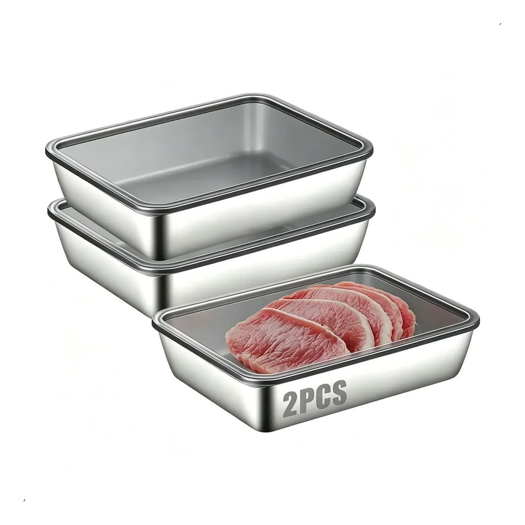 Conjunto 2 Recipientes de Aço Inoxidável para Alimentos Armazenamento Geladeira e Forno