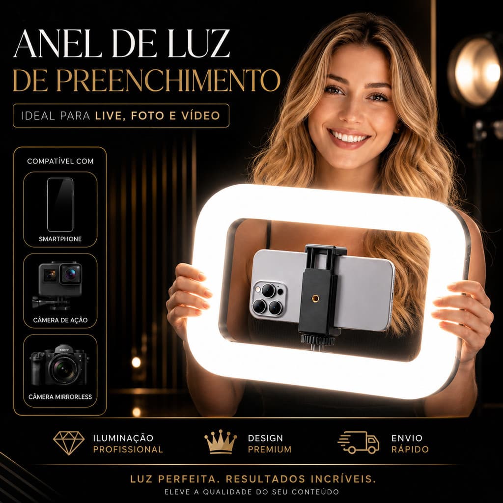 Ring Light Profissional Led 20W Iluminador Portátil Para Celular