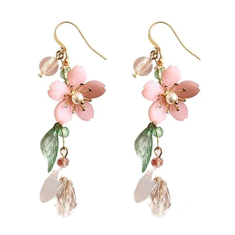Primavera Rosa Flor Balançar Brincos Para Mulheres , Encantos De Fadas Floral