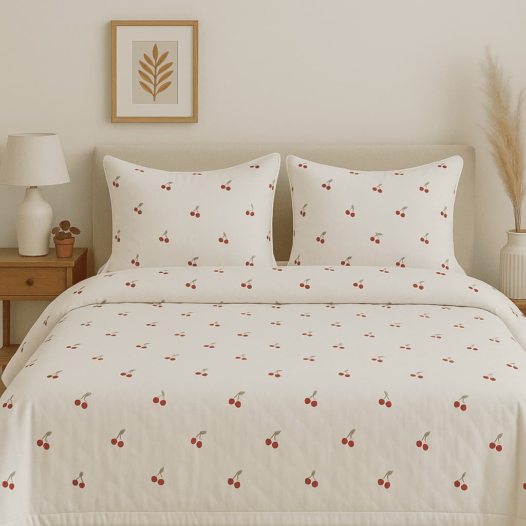 Cobre Leito Queen 3 Peças Toque Suave e Acabamento Matelado Cereja