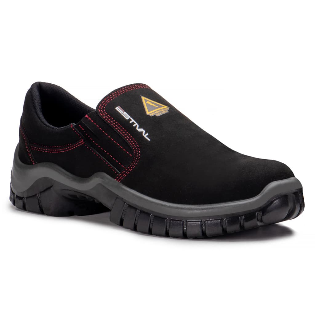 Sapato de Segurança em Microfibra Preto e Vermelho Estival  - Brinde Palmilha PU - PVC CA 31090