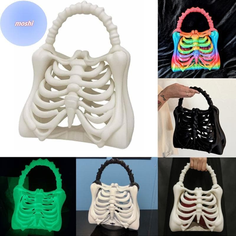 MOSHI Bolsa De Osso De Esqueleto Impressa Em 3D Gótico Costela Realista Assustadora Mão Bolso Funcional Acessório De Fes