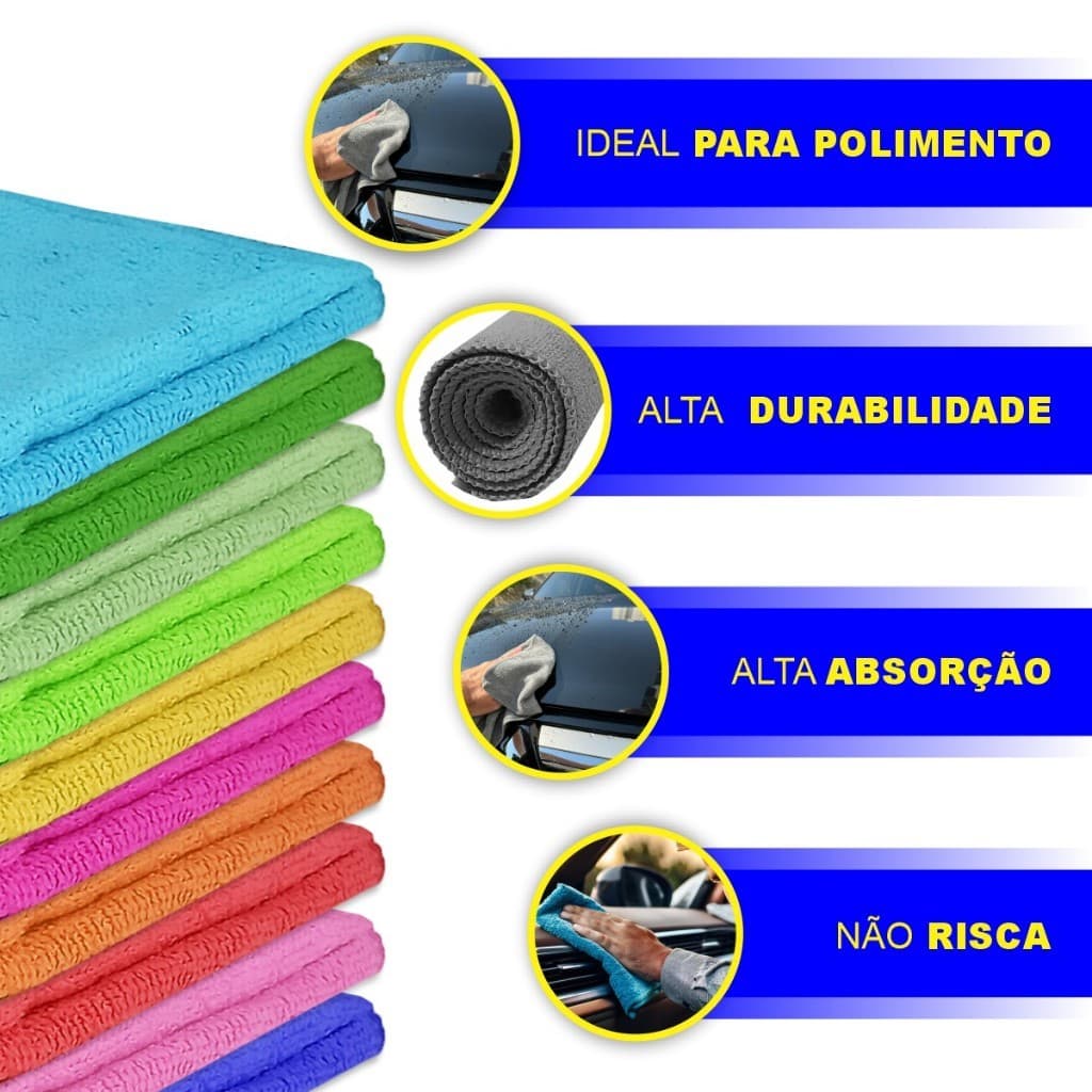 kit 10 Pano Microfibra Super Macio Para Carro Limpa Seca 200gsm Paninho Limpeza Nao Risca Eletrônicos 30x30