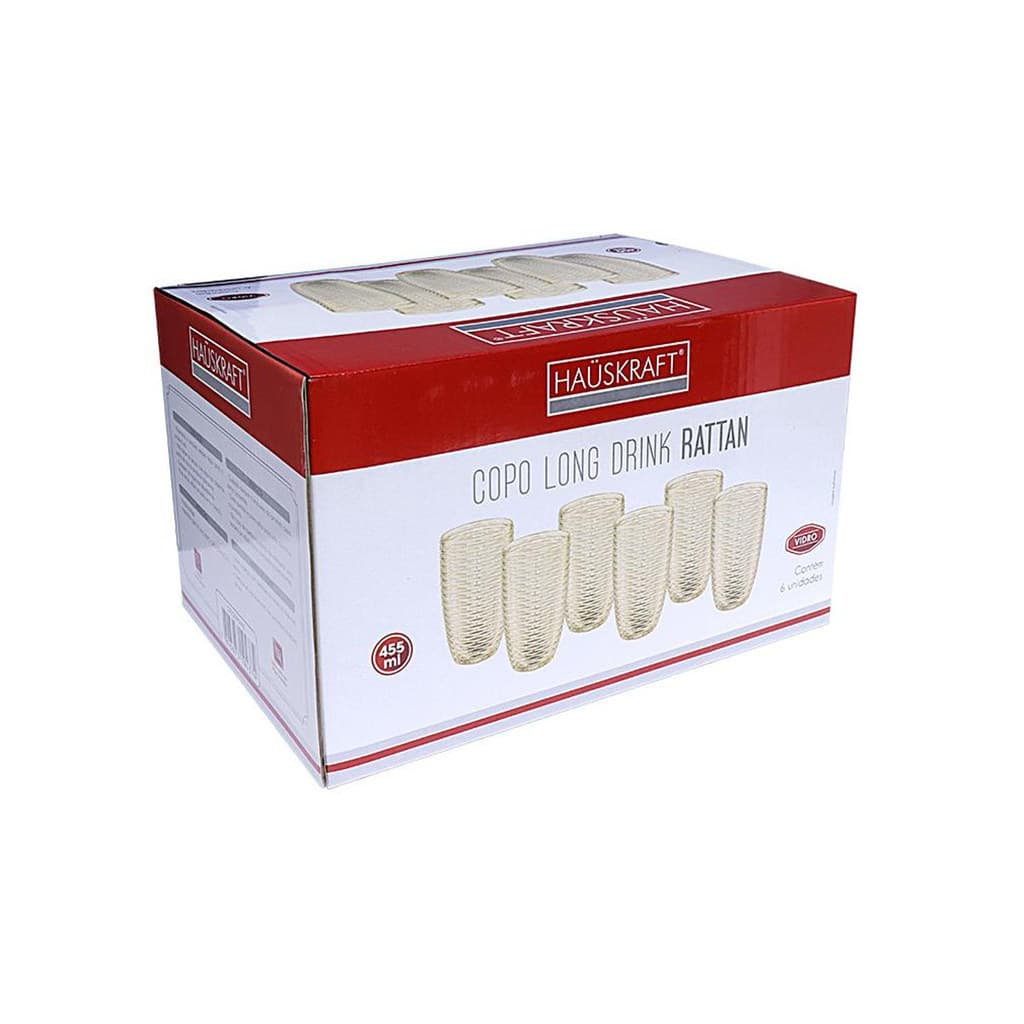 Conjunto 6 Copos Altos de Vidro Rattan 455ml - Hauskraft