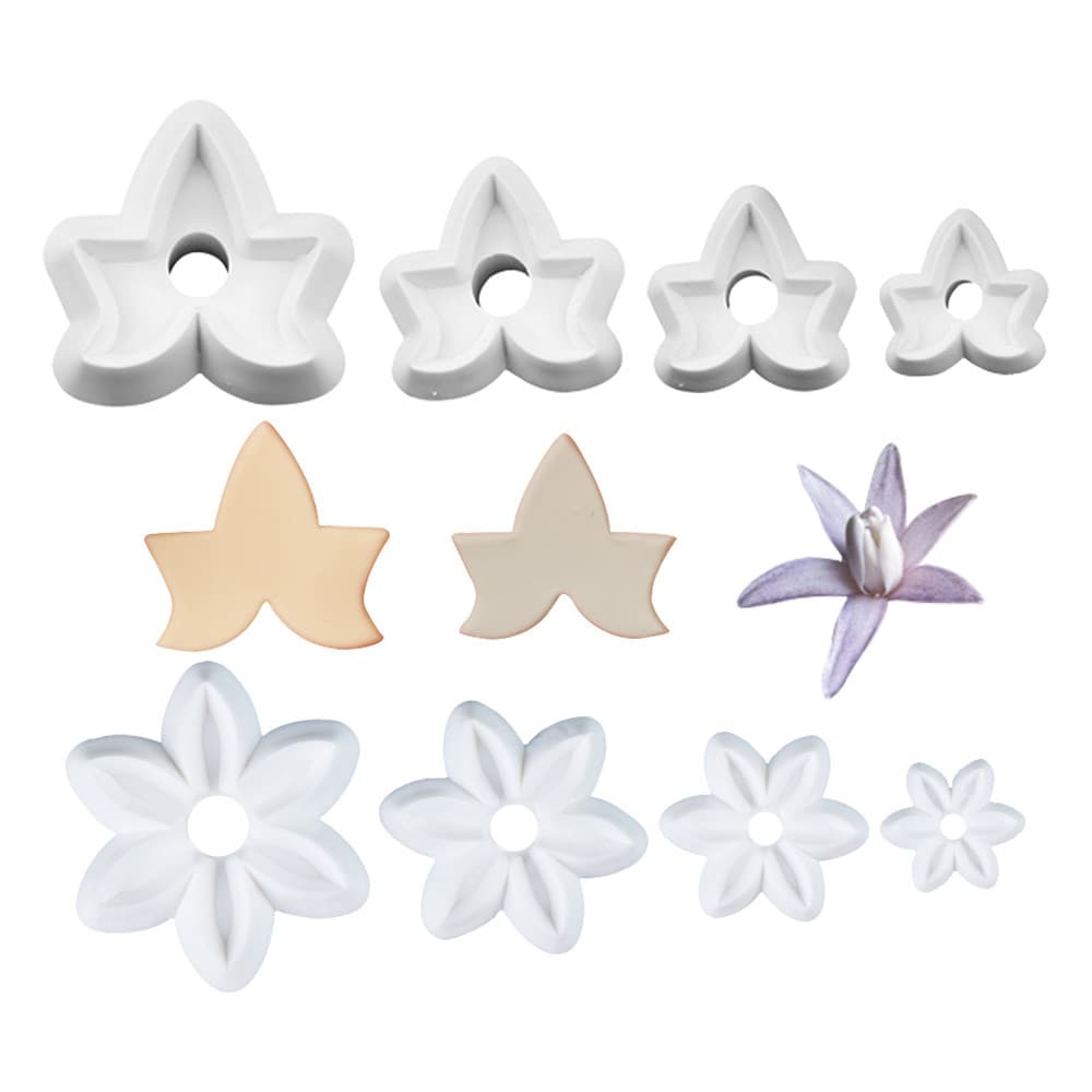 Cortadores de Flores de Fondant KALAIEN com 2 Padrões, Folha de Chlorophytum comosum, Cortadores em Forma de Tuberose, C