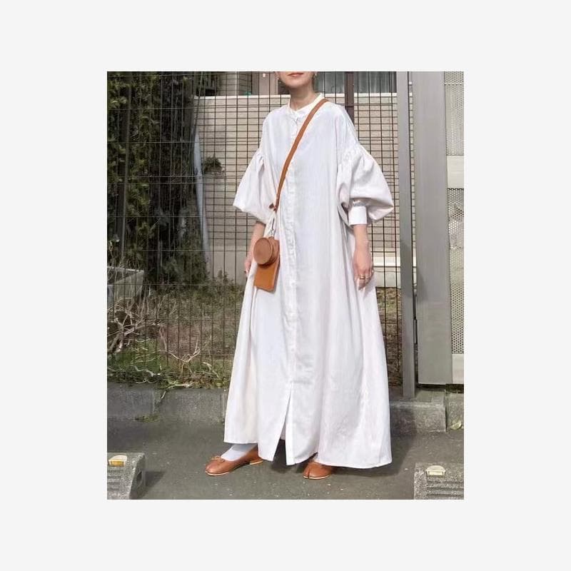 Cross-Border outono inverno novo estilo japonês venda quente solto lanterna manga preto branco vestido longo saia solta