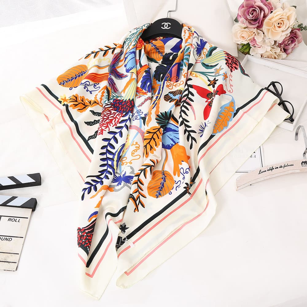 Lenço de seda feminino verão coreano cetim Oversized lenço quadrado xale primavera outono beira-mar viagem férias protet