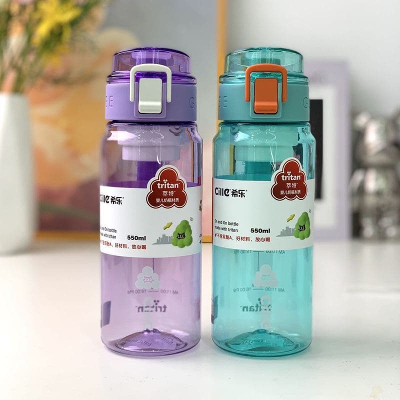 Copo de água escolar, simples, portátil, esportivo, prático, resistente a choques com filtro, escala de malha, garrafa d