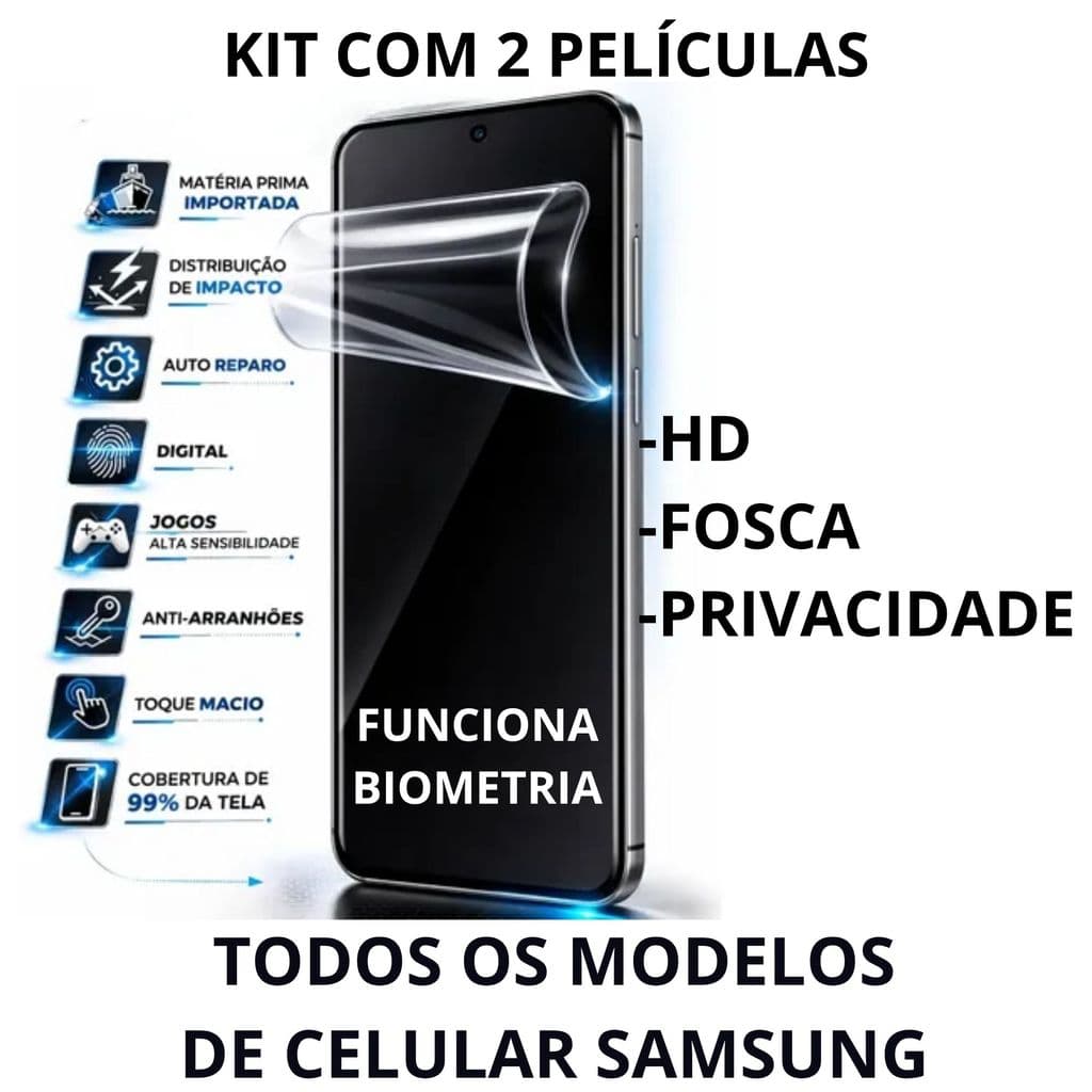 Kit 2 Películas Hidrogel Samsung Linha A (Escolha o Modelo) - HD / Fosca / Privacidade A57 A37 A17 A56 A36 A16 A55 A52s