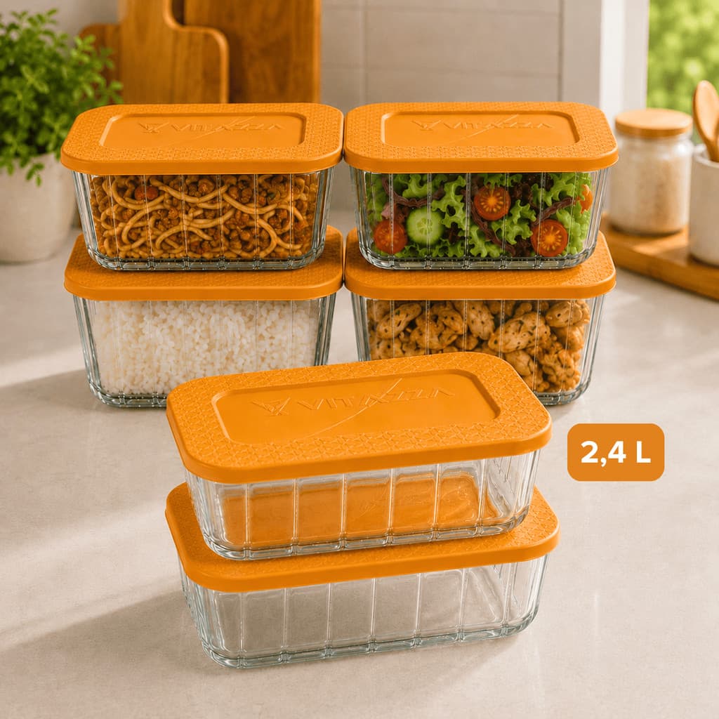Kit 6 Potes Vidro Tampa 2,4 Litros Tigela De Vidro Marmita Saladeira Marinex Grande Alimentos