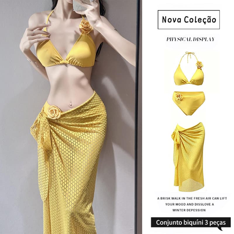 Novo conjunto de biquíni de três peças estilo ins de alta qualidade/roupa de banho feminina para praia e spa/conjunto de