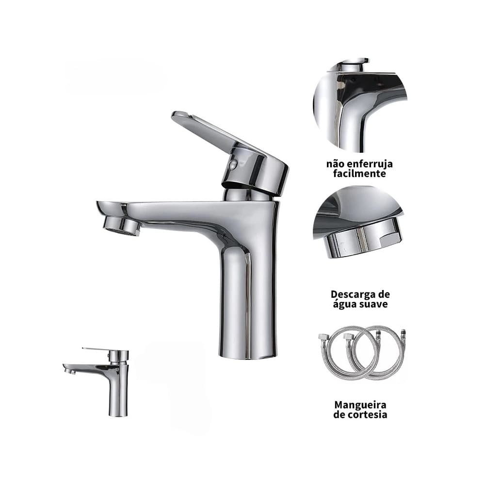 Torneira para Cuba de Banheiro Monocomando Inox Cromada Água Quente e Fria Arejador Econômico Antirrespingos