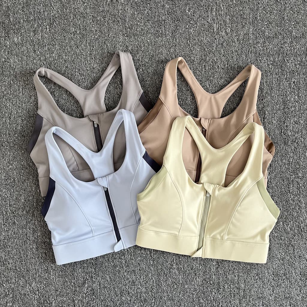 Zíper frontal de alta intensidade correndo roupa interior esportiva feminina copo de látex à prova de choque tecido anti