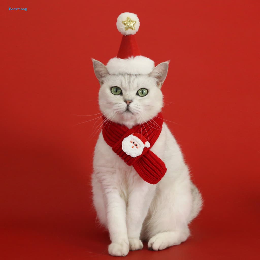 Coleira De Malha Para Animais De Estimação , Gato E Cachorro , Conjunto De Chapéu Festivo De Natal Com Árvore , Boneco D