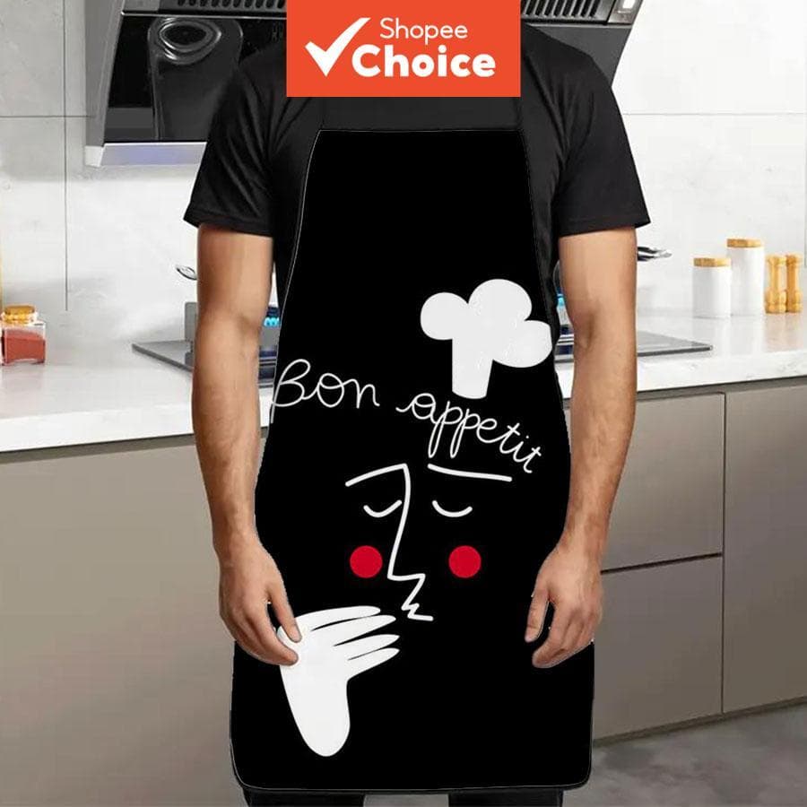 1Pc Avental de Cozinha Estampado Bon Appetit Chef à Prova d'Água e Resistente a Óleo para Assar, BBQ, Café e Casa