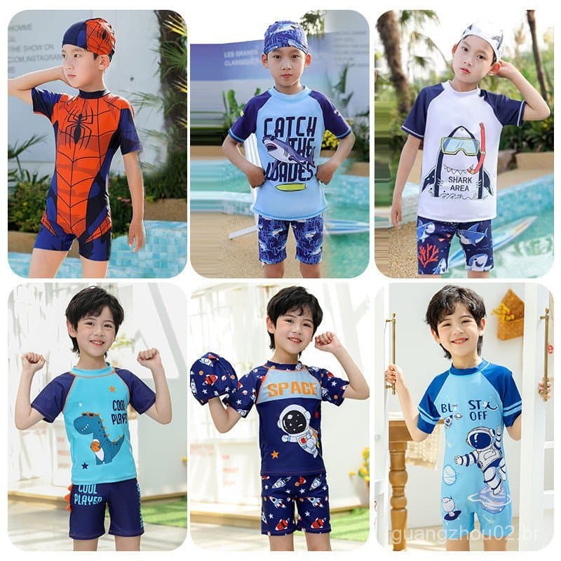 Roupa de Banho Infantil para Meninos, Tamanhos Pequeno, Médio e Grande, Conjunto de Duas Peças com Proteção Solar e Seca