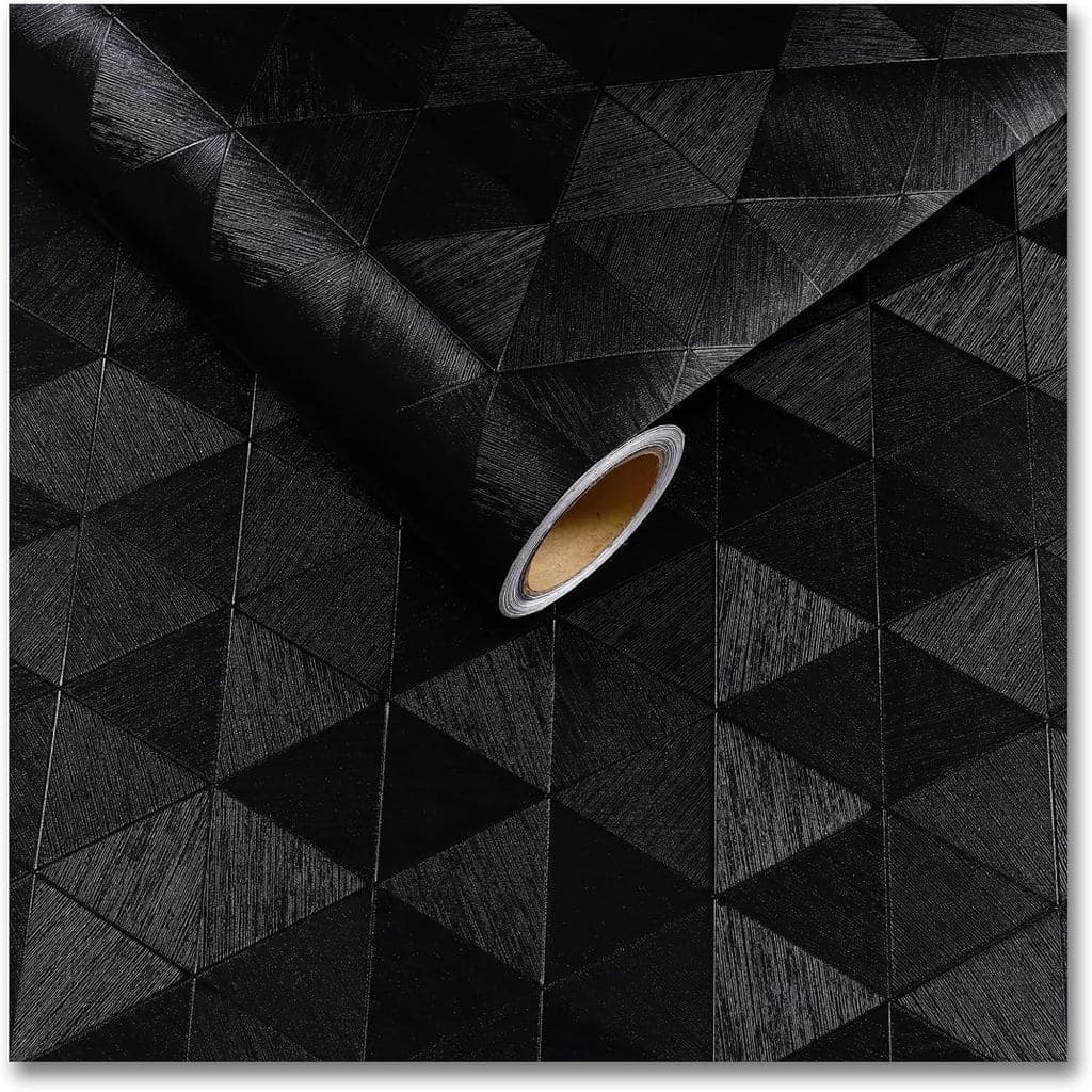 Papel de Parede Autoadesivo Preto CRE8TIVE, Texturizado, Moderno, para Armários e Bancadas, Impermeável, com Padrão Geom