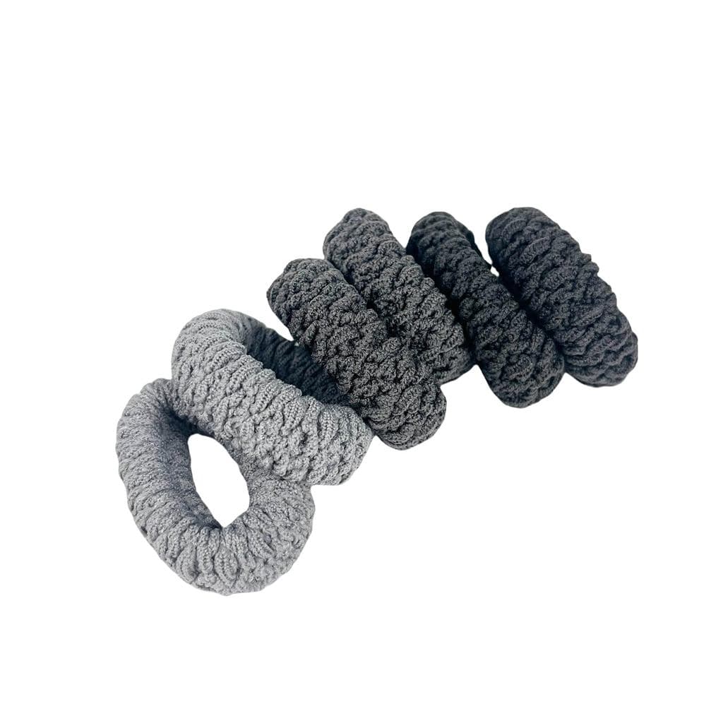 Elásticos de Cabelo com Alta Elasticidade, Sem Costura, Espessos e Largos para Rabo de Cavalo (Série Cinza com 6 Peças)
