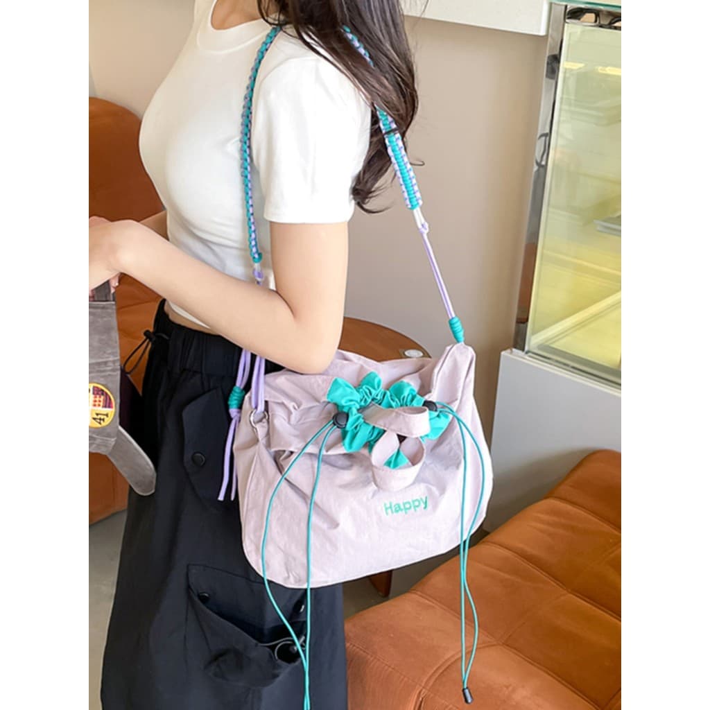 Verão dopamina contraste cor cordão cordão balde saco bolsa de ombro náilon à prova dwaterproof água leve estilo ocident