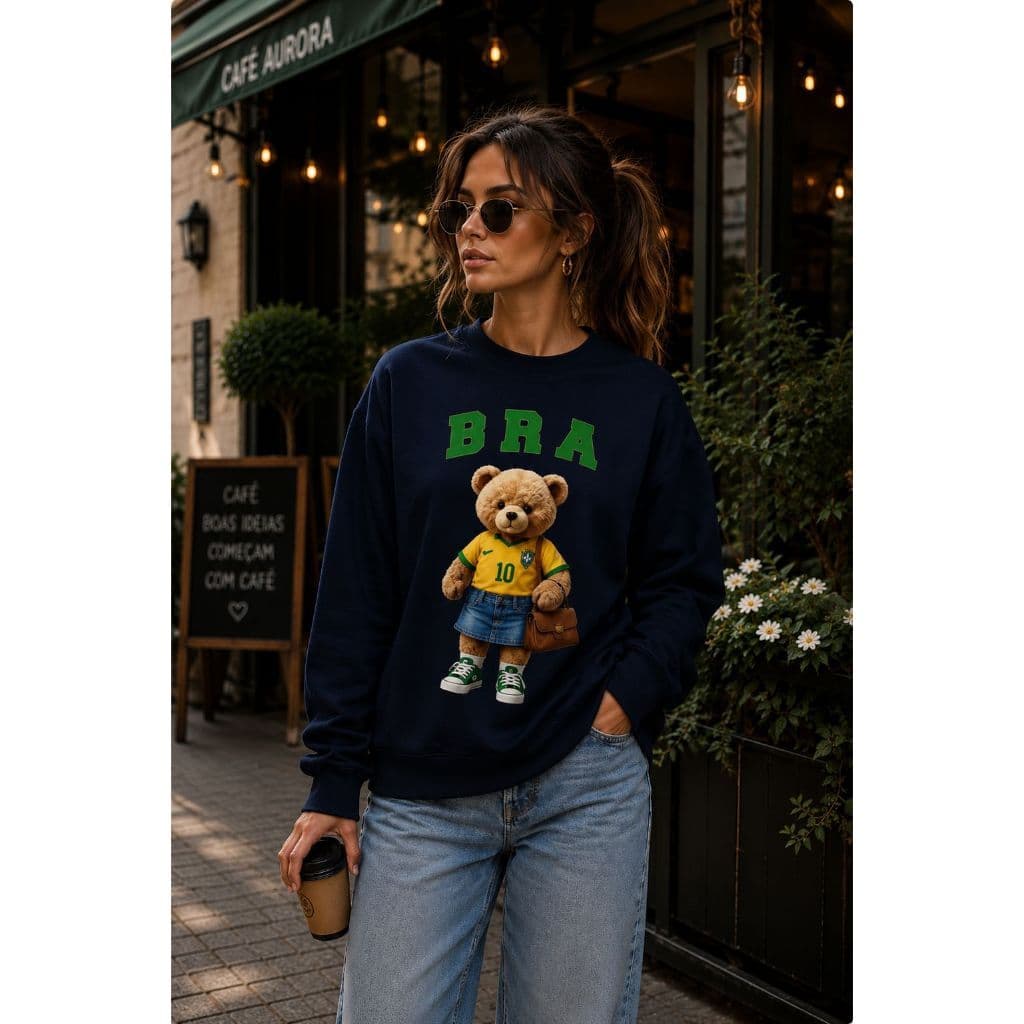 Moletom Brasil Urso Copa do Mundo Blusa de Frio Inverno Futebol Feminino