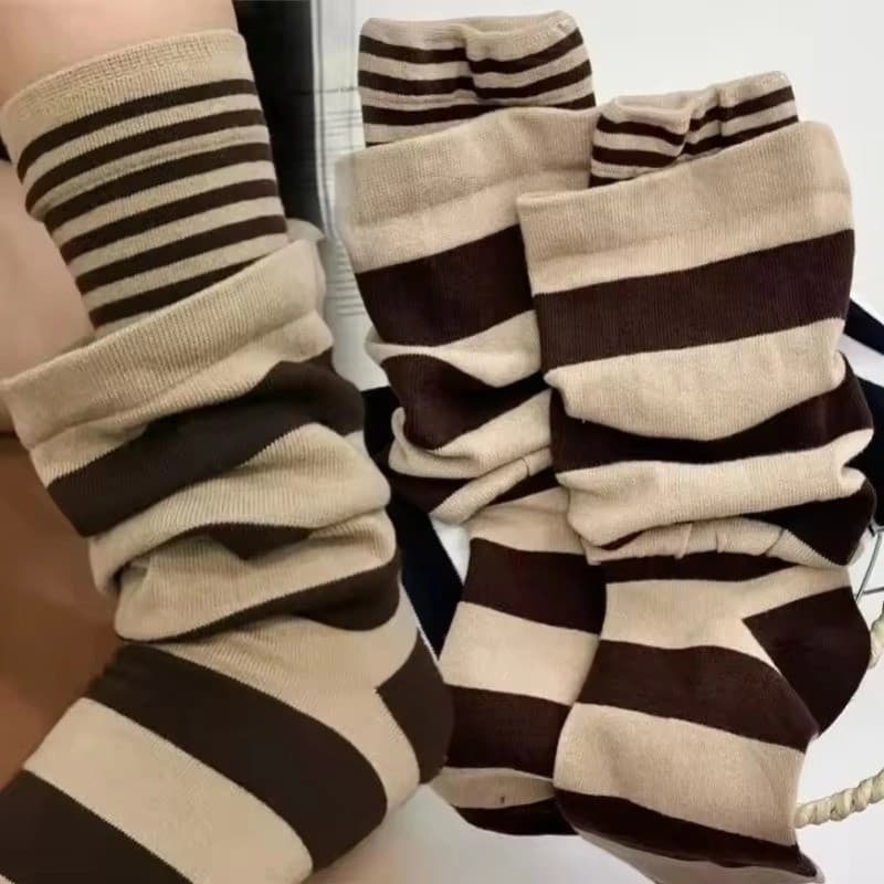 Meias Femininas Listradas Desleixadas Y2K Estilo Harajuku Dupla Camada Emenda Quente Macio Confortável Meia Tubo Médio