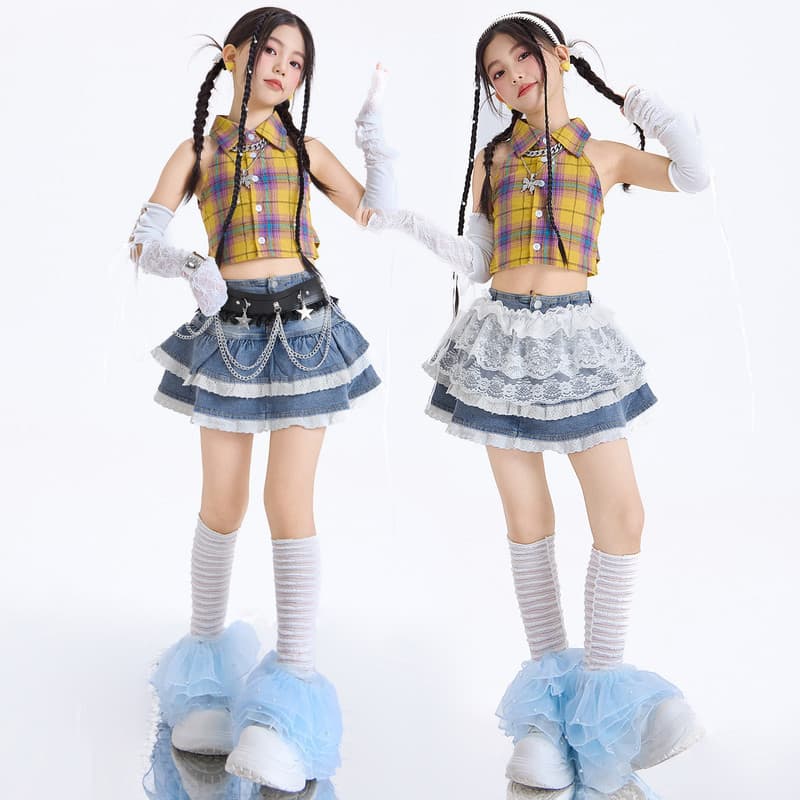 Meninas trajes de dança jazz estilo Hong Kong trajes de dança jazz crianças trajes de desempenho de dança de rua T-Taiwa