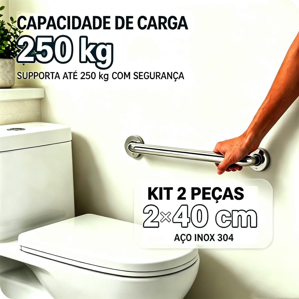 2 peças Barra de Apoio para Banheiro de 40cm em Aço Alça de Segurança para Uso Interno/Externo S7