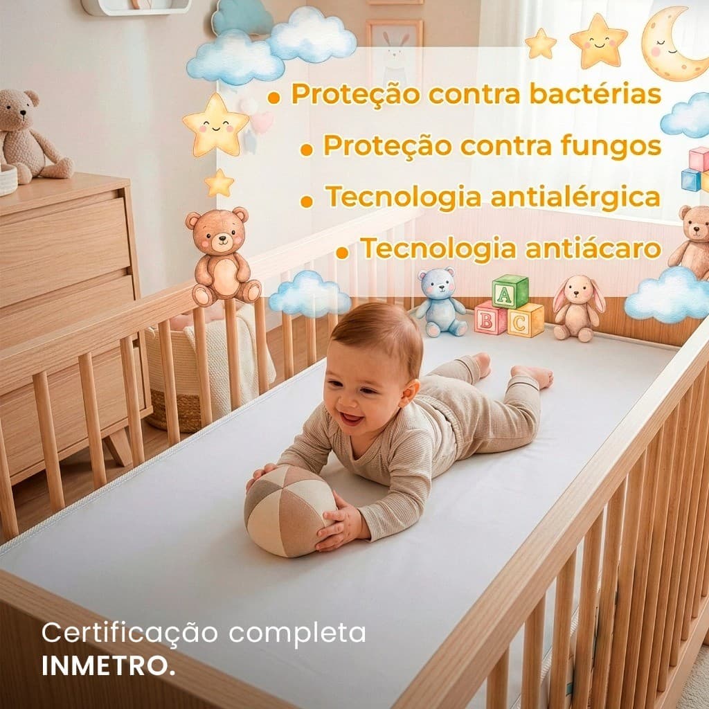 Colchão Bebê 130x60x8 Espuma D18 Premium Impermeável Confortável Lavável Berço Minicama Infantil Chiqueirinho
