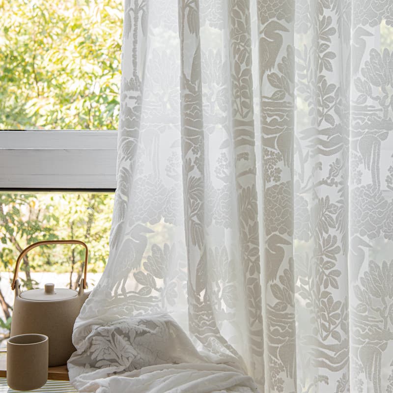 Novo chinês em relevo veludo branco gaze cortina sala de estar varanda estudo quarto não-Blackout Semi-transparente pess