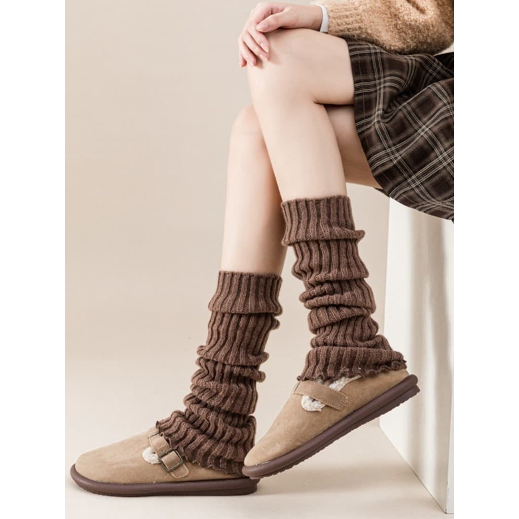 Conjunto de meias de malha com botas de neve pilha meias perna capa feminina quente engrossado inverno perna meias outon