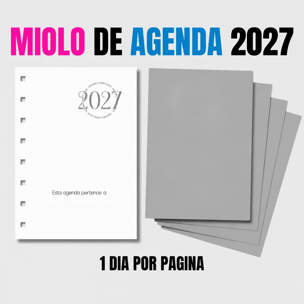 20 Miolo De Agenda 2027 FURADO -1 Dia por página/ 354 Páginas + Capa dura / Impresso no A5