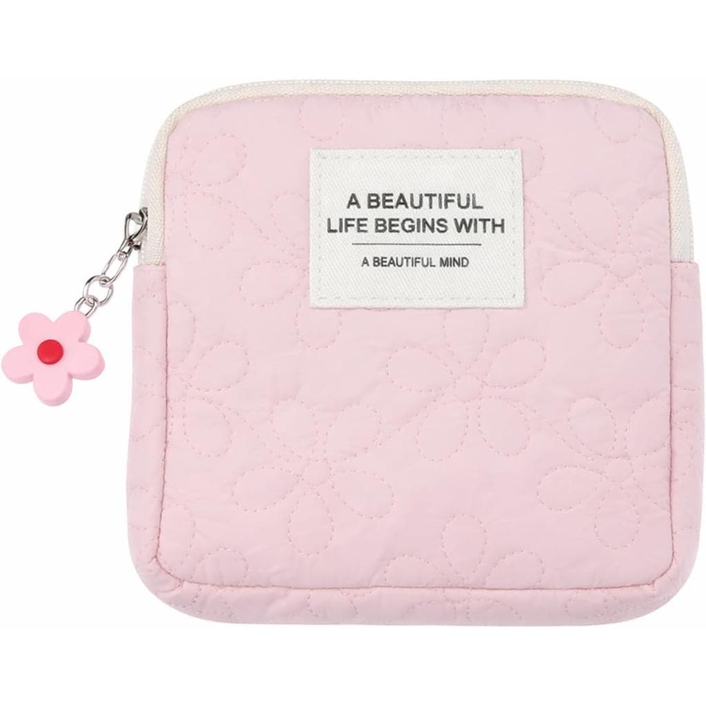 Bolsa de Maquiagem Mini Rosa, Linda Bolsa de Moedas Rosa com Estampa Floral para Crianças, Nécessaire Portátil para Meni