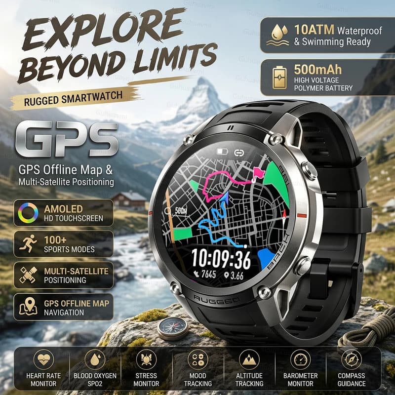 2026 Novo GPS SmartWatch Mapa Offline Nadar À Prova Dwaterproof Água Verdadeira Tela AMOLED Sempre Exibir O Tempo Chamad