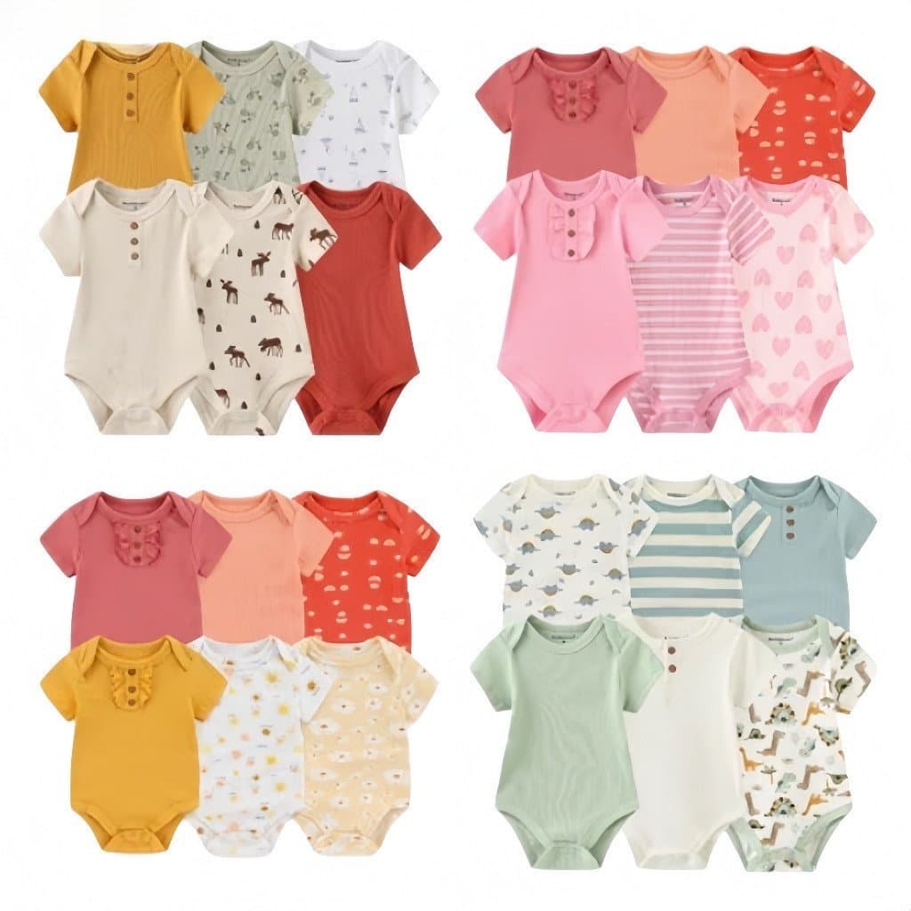 Macacão para Recém-Nascido Lucky Baby, Roupa Infantil de Algodão Puro de Manga Curta, Macacão Triangular para Bebê JHZM