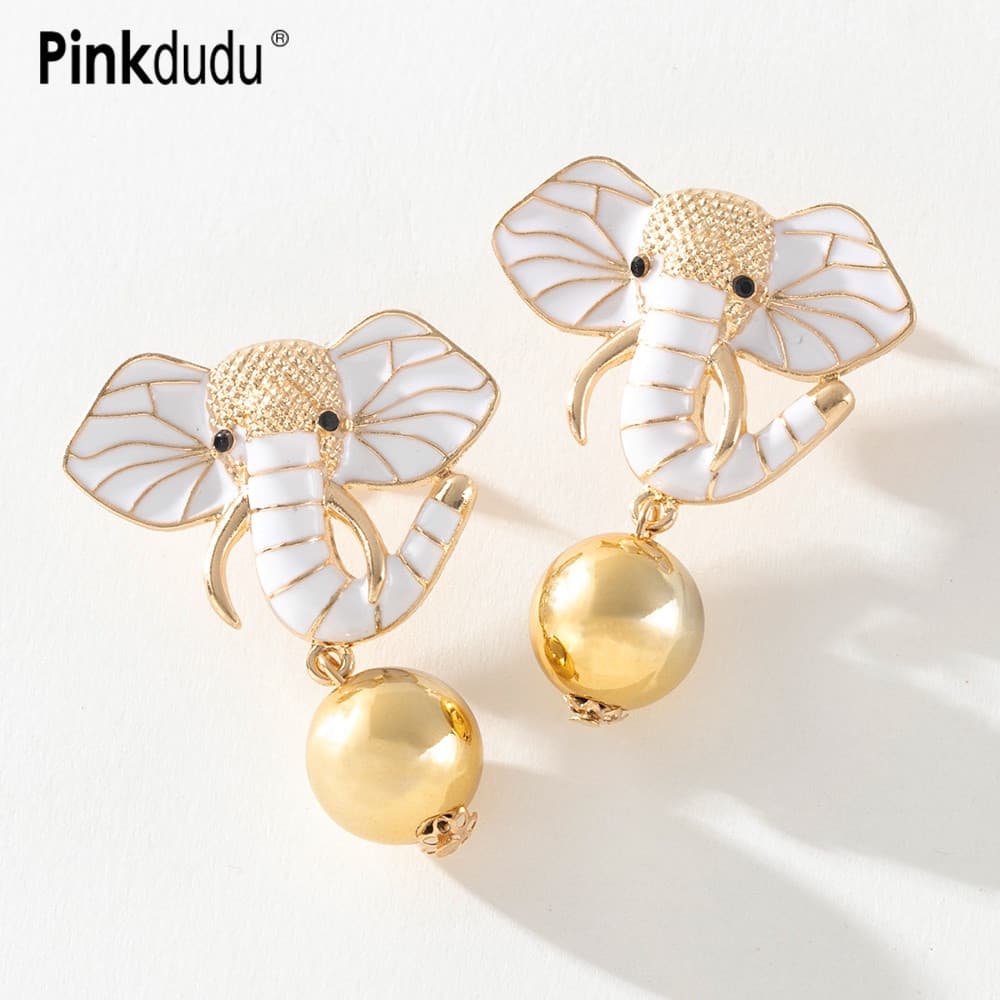 Pinkdudu Novo Simples Retro Liga Brincos Elefante Branco Para Jóias Femininas PD642